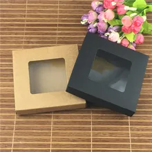 50 шт./лот 12,5x12,5x2,5 см крафт-бумажная коробка с прозрачное ПВХ окошко высокого качества дисплей коробки ювелирных изделий принимаем логотип на заказ