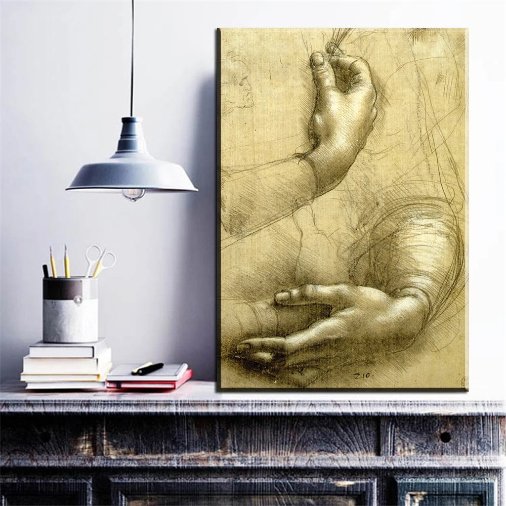 

ZZ783 Wall hangings painting Study-Of-Hands by Leonardo Da Vinci oil painting on canvas wall art No Frame for livingroom decor