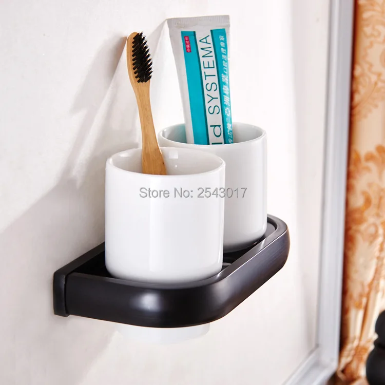 Wholesale Promotion Black Bronze Toothbrush Holder Bathroom Accessories Double Cup & Tumbler Holders Classic Wall Mounted ZR2657 black paint stainless steel bathroom toothbrush cup holder tumbler wall mounted