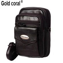 Маленькие сумки из натуральной кожи золотого и кораллового цвета, мужские кожаные поясные сумки с ремнем, сумки-мессенджеры для телефона, поясная сумка, мужская сумка через плечо