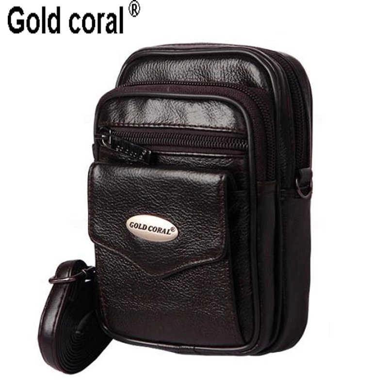 

GOLD CORAL Genuine Leather Small Bags Men Leather Belt Waist Pack Messenger Bags Phone Pouch Fanny Pack Male Crossbody Bag