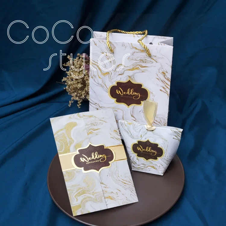  Cocostyles custom luxury white gold design invitation card with tracing paper envelope for royal we - 32890510614