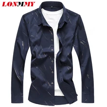 LONMMY 6XL 7XL повседневные мужские рубашки slim fit с длинным рукавом мужская одежда рубашки мужское платье camisa masculina темно-синий белый Sping