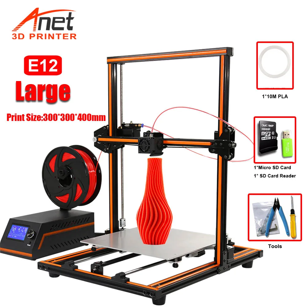 

Large Printing Size 300*300*400mm Anet E12 3D Printer With 12864 LCD High Precision Low Noisy Easy Assembly DIY 3D Printer Kit