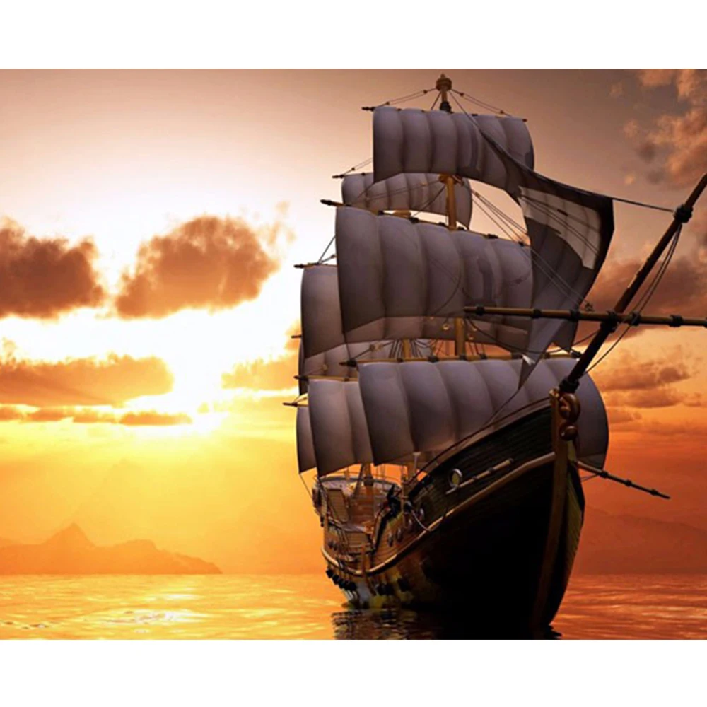 

LI LOYE 100% DIY 5D Diamond Mosaic Sunset sailing Handmade Diamond Painting Cross Stitch Diamond Patterns Rhinestone Arts RT463