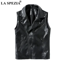 LA SPEZIA Black Vest Men Biker Slim Fit Sleeveless Jacket Male Hip Hop Zipper Motorcycle Punk Faux Leather Rock Stage Waistcoat
