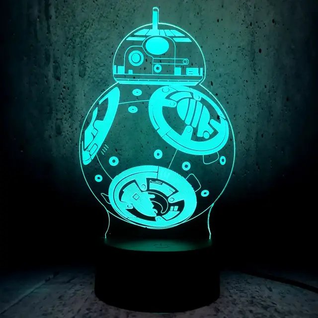 Increíble Robot de bola de BB-8 de Star Wars bombilla LED para lámpara 3D figura de acción para regalo juguetes RGB lámpara de Noche de Ambiente niños Mesa USB iluminación - Imagen 6