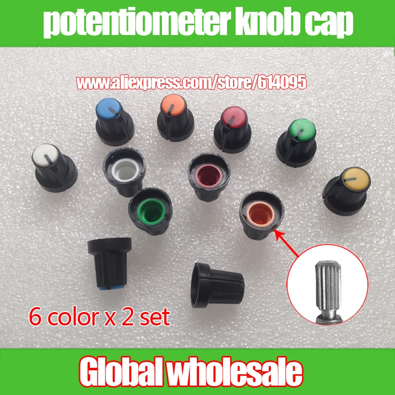 

12pcs Plastic Volume Control Knob / Potentiometer Knob Cap for Encoder Potentiometer 6mm Round Shaft red yellow blue white