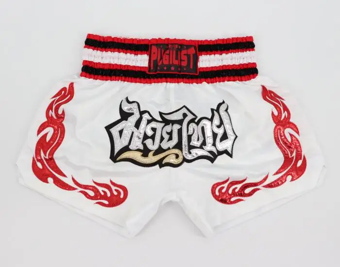 PUGILIST пламя серии белые тайские брюки шорты ММА шорты для единоборств Бодибилдинг боевые искусства обучение боксу sanshou - Цвет: Белый