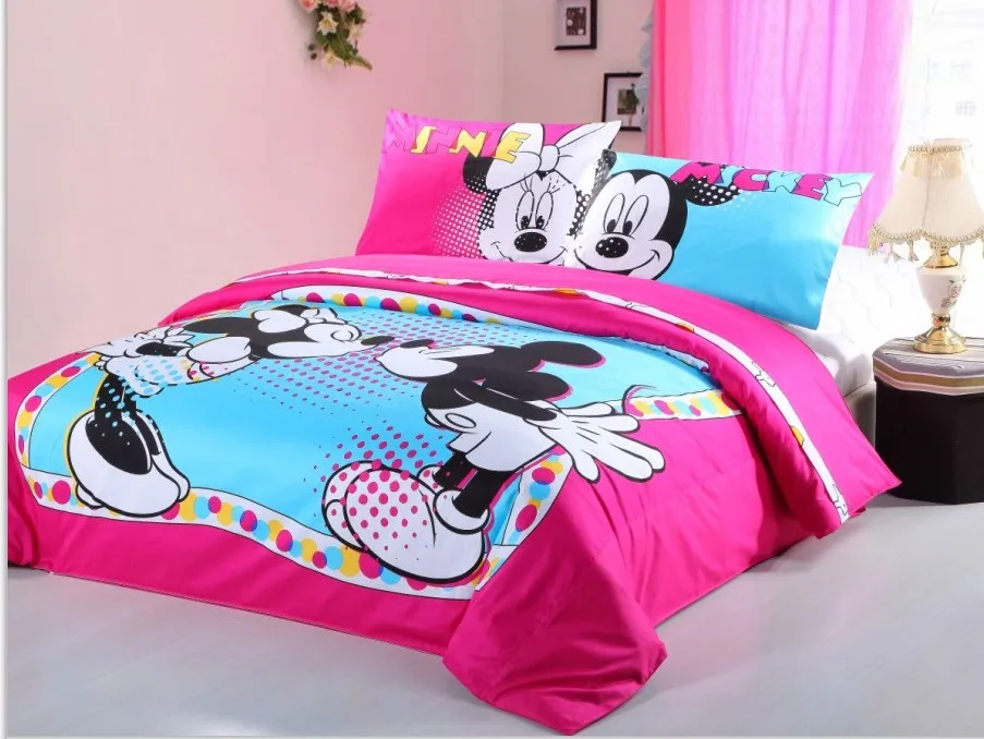 Us 72 79 9 Off Cute Magenta Mickey And Minnie Mouse Printed Bedding Sets For Girls Childrens Home Decor Egyptian Cotton Bed Linens Duvet Covers In