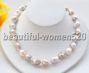 

Z9214 16mm Pink Lavender Almost-Round Edison Keshi Pearl Necklace 17inch