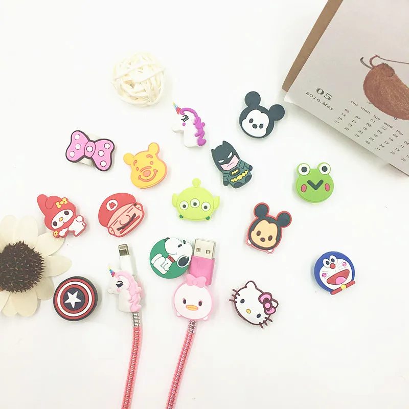 

2pcs Cartoon Silicone USB Cable Protector Data Line Cord Protection Case Cable Winder Cover For iPhone 5 6 6s 7 Plus 8 Samsung