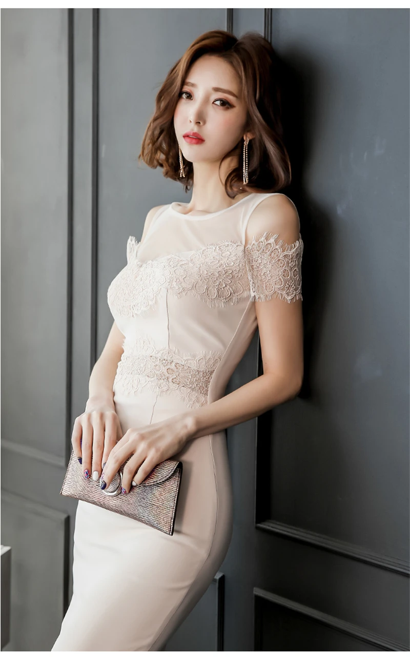 Стильное Сетчатое лоскутное женское платье-футляр с открытыми плечами, цветочное кружевное тонкое приталенное женское платье-карандаш для работы и бизнеса, Vestidos femme