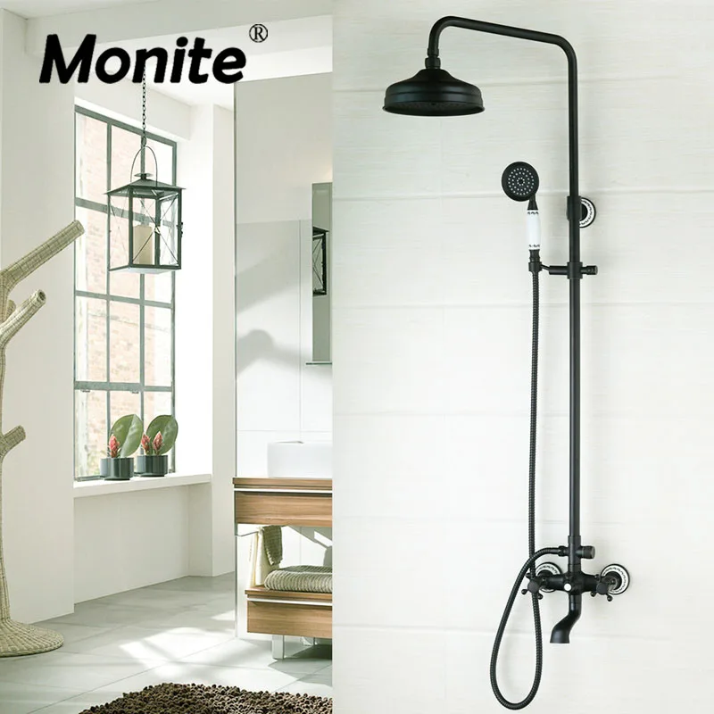 

Round Bathroom Oil Rubbed Bronze Swivel 8" Rainfall Shower Head +Heldhead Shower Faucet Set Bathtub Mixer Tap Torneira