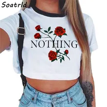 Las mujeres de la letra de Nothing Rose Crop Top camisetas de manga corta mujeres de marca nueva Casual Tees verano Mujer camiseta Linda recortada Top