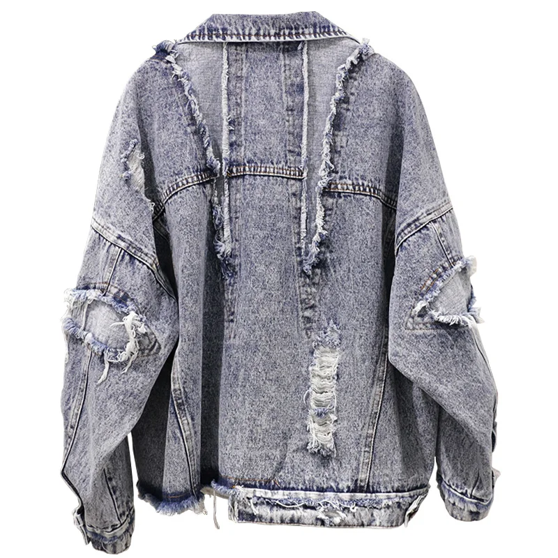 

2018 spring new hole women denim jacket short sleeve irregular hem loose fringed retro cowboy women coat autumn selling style