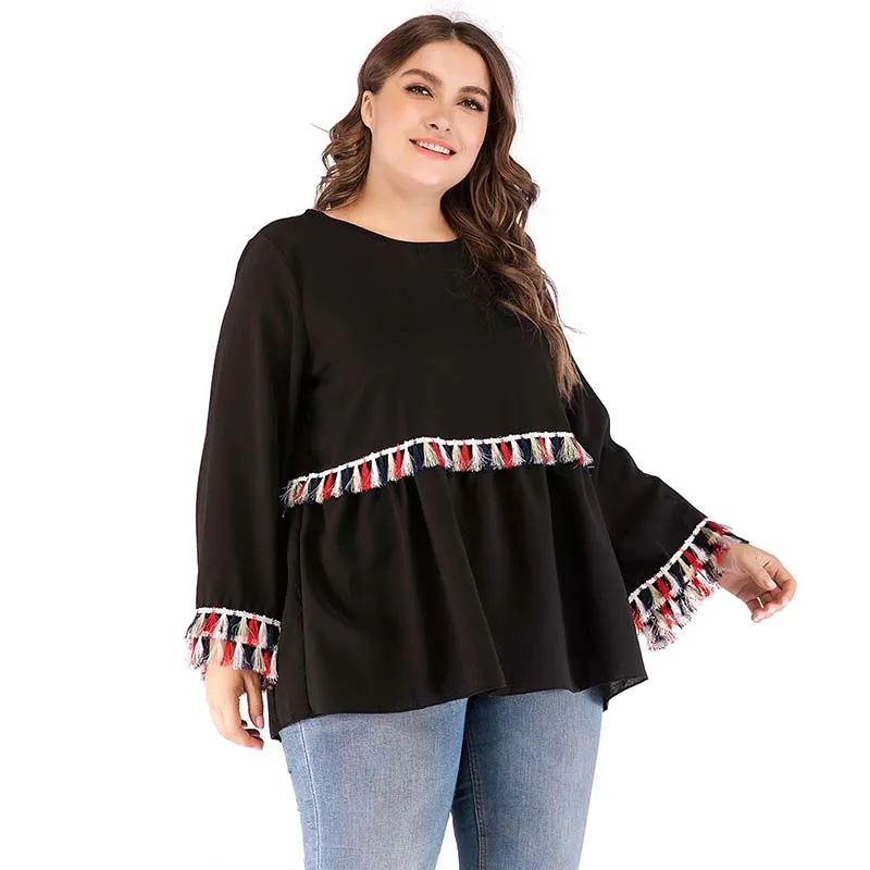Buy WHZHM Autumn Tassel Plus Size 4XL Tops Women