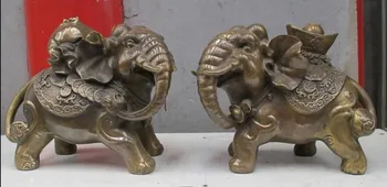 

China Old Bronze Copper Feng shui Lucky Attract Wealth Elephant statue Pair