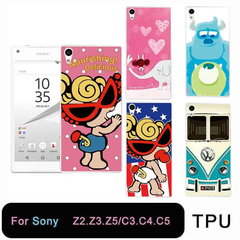 Qmswei ТПУ Ясно Мягкий чехол для телефона Sony Z3 Z2 Z5 Z4 печатных слон милый мультфильм