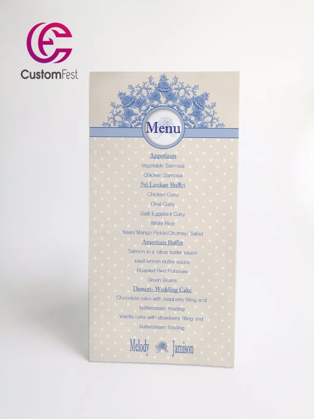 

50pcs/lot Personalized menu Blue patten menu whole set available MU009