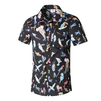 

2018 New Summer Hawaiian Shirts Mens Short Sleeve Beach shirt Cotton Casual Shirts Animal print Mens clothing Fashion ST53