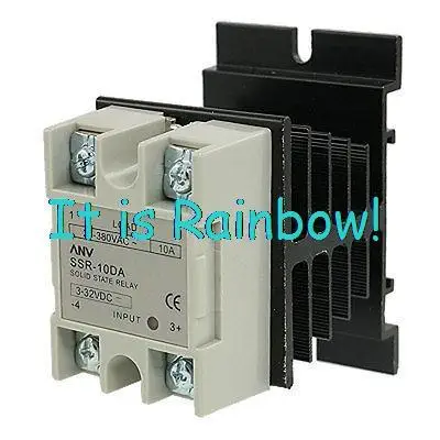 

Free Shipping DC to AC SSR Solid State Relay 10A 3-32VDC / 24-380VAC w Heat Sink