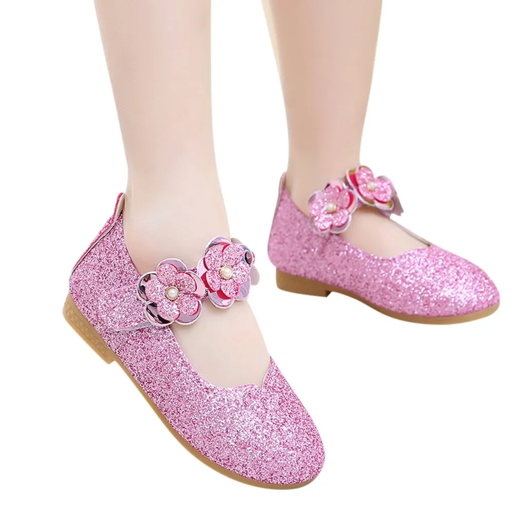 Детские модные сандалии для вечеринок; обувь принцессы с цветами и блестками для девочек; женские сандалии на липучке из искусственной кожи; Всесезонная Новинка года