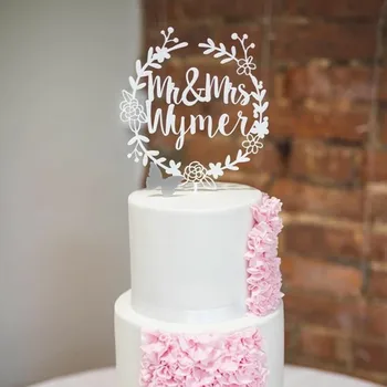 Mr and Mrs Wreath Cake Topper With Last Name Wreath Cake topper With Couple/'s First Name Customized Cake Topper,Custom Wedding Cake Topper