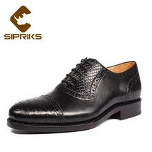 Sipriks Luxury Mens Goodyear Welted Shoes Elegant Black Python Shoes For Men Genuine Snakeskin Formal Shoes Suits Mens Shoes