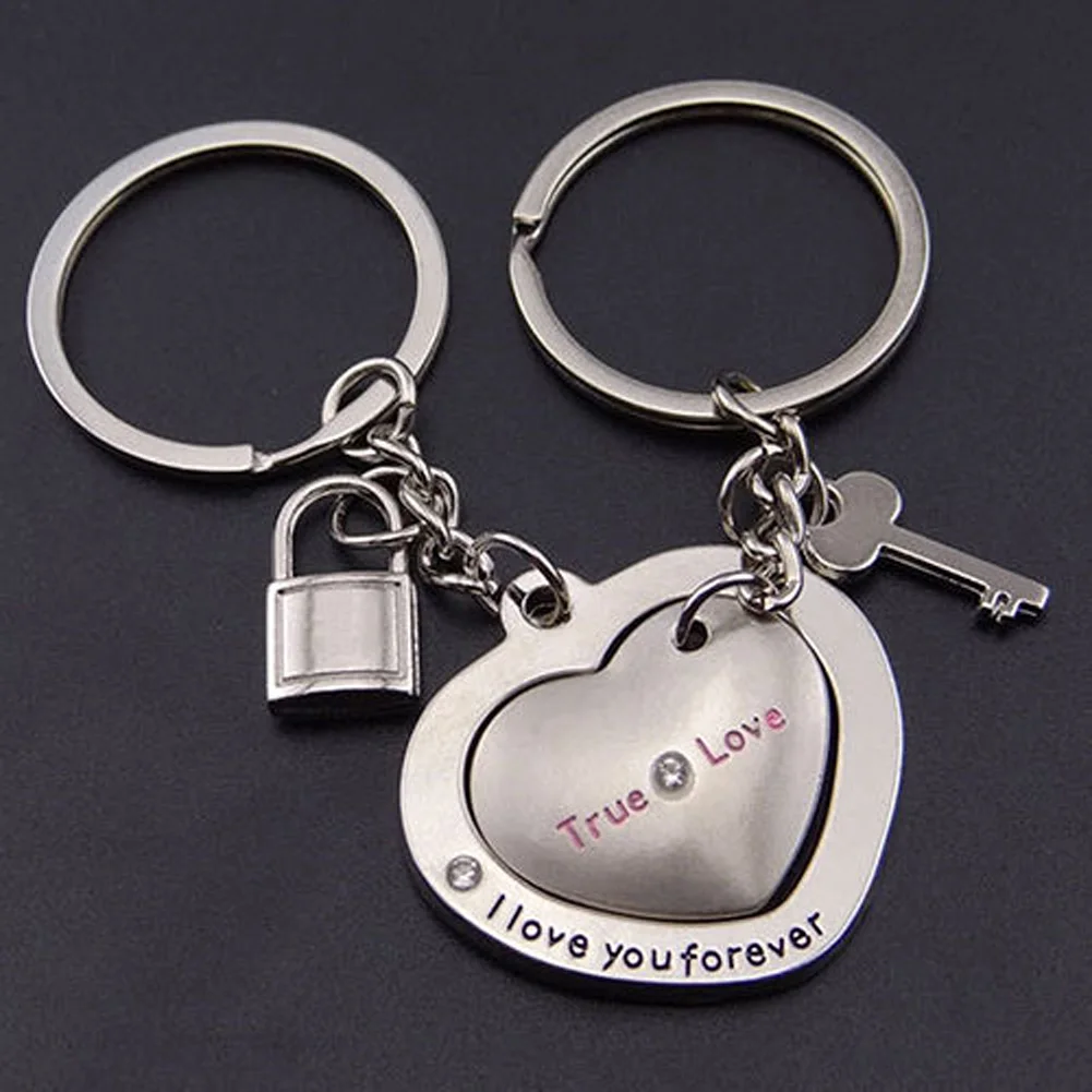 1 Pair New Fashion Love Heart Lock Keyring Key ChainFor Lover Couples
