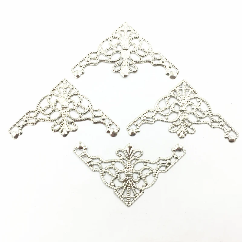 

10Pcs Connectors Embelishment Silver Tone Triangle Alloy Filigree Wraps Hollow Jewelry DIY Findings 4.8cm