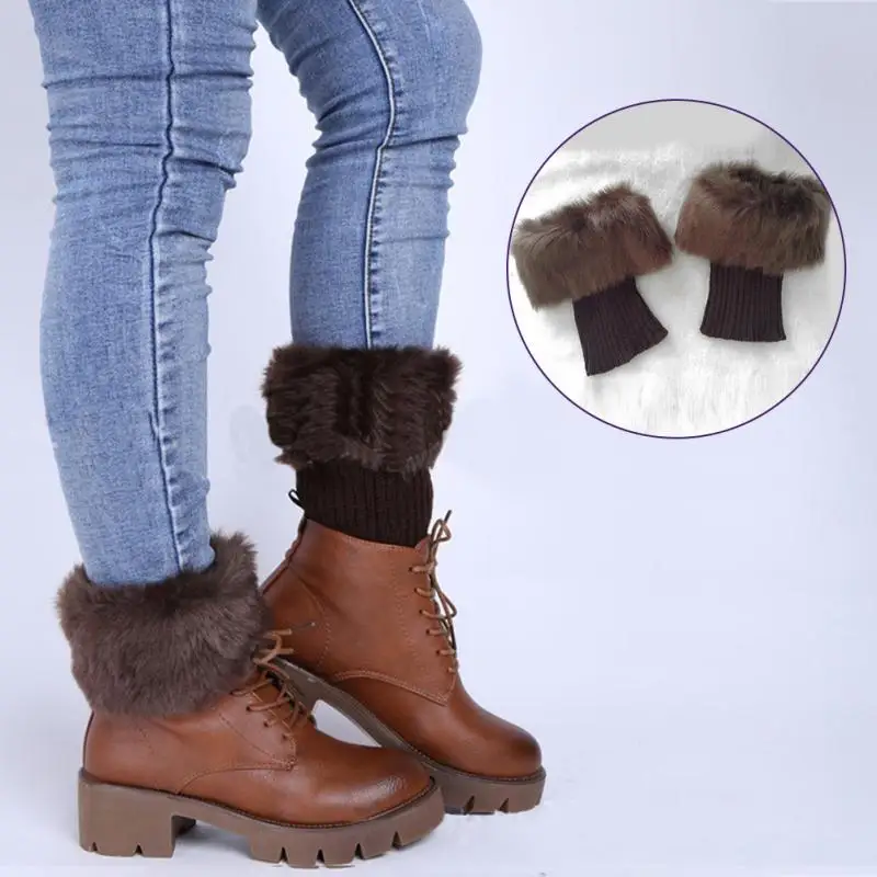 Women Winter Fur Leg Warmers Soft Faux Fur Boot Cuffs Ankle Knee Boot
