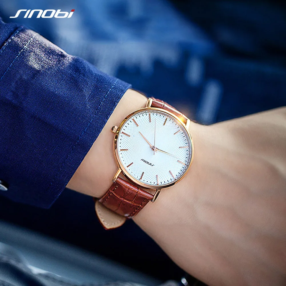 SINOBI, новые мужские часы с сеткой, простой дизайн, 316L, сталь, кожа, водонепроницаемые часы, мужские импортные кварцевые часы, часы, подарки