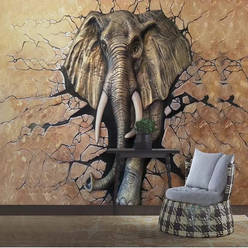 3D рельефная Слоник сломанная стена в фотообои для детской комнаты гостиной фон стены домашний Декор 3D настенная ткань