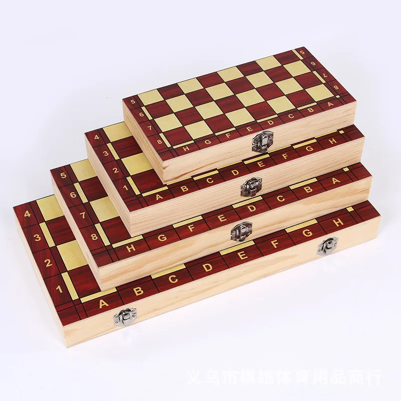 

4 Size International Chess Chess Wooden Folding Wood Boxed Color Box package Set Board Game Foldable Portable Kids Gift