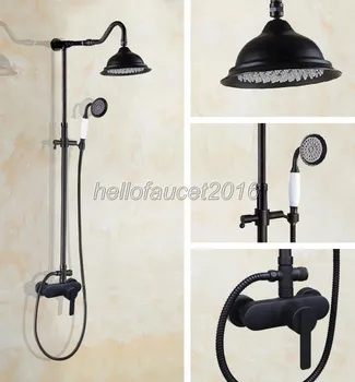 

Bathroom Rainfall Shower Faucet Set Black Oil Rubbed Brass Single Handle Mixer Taps with Ceramic Handheld Shower Spray lhg657