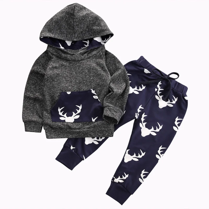 2PCS Toddler Newborn Boy Hooded Tops T-shirt+Pants Tracksuit Outfit Clothes 2018