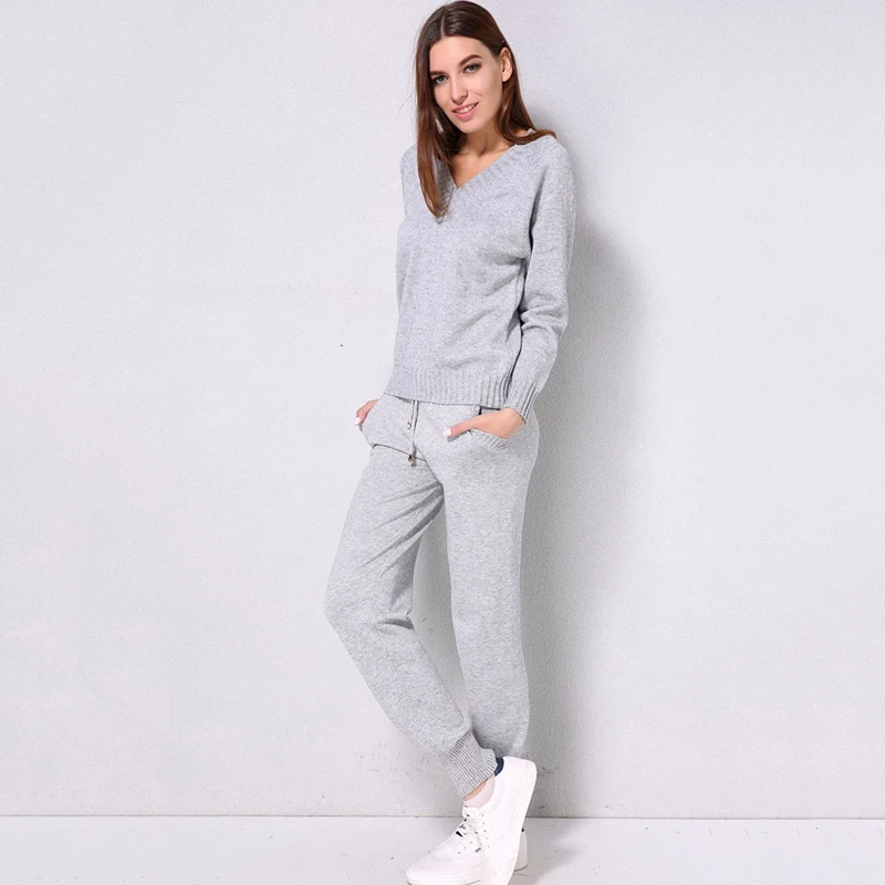 

Women Sweater Sets Autumn Knitting Pullover Sweaters + Pant Suit Casual Solid Tracksuits Female Slim Trousers Jumper Tops