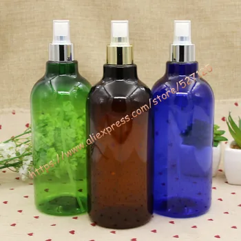 

500ml Inclined shoulder PET bottle with shiny silver/gold ring+plastic top sprayer.mist bottle. travel refillable perfume bottle