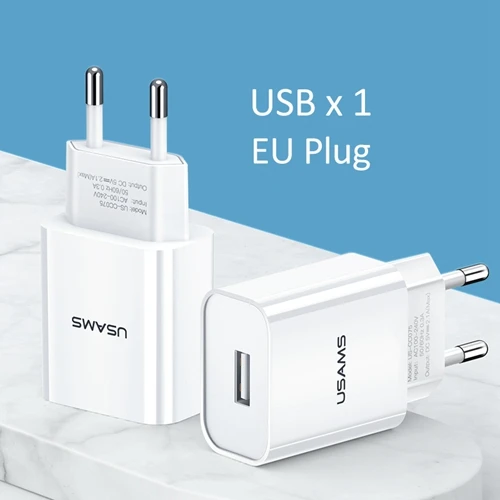 USAMS USB зарядное устройство 2.1A Универсальный телефон Быстрая зарядка дорожный адаптер для iPhone X 8 6 двойное настенное зарядное устройство для samsung Xiaomi - Тип штекера: USB X 1  EU