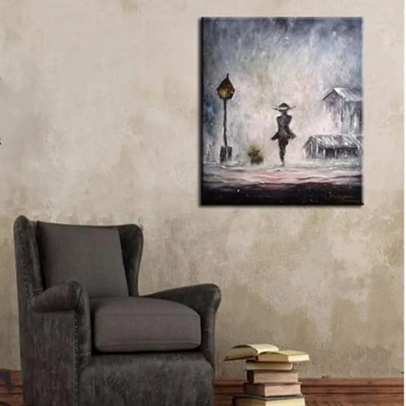 

Large Grey Wall Painting Handpainted Abstract Landscape Oil Paintings Home Decor Canvas Art Handmade Village Scenery Pictures