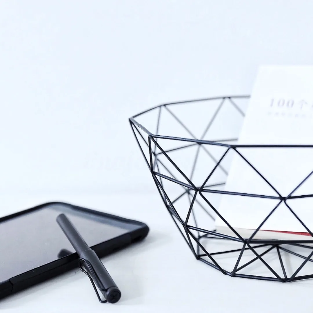 JX-LCLYL New Geometric Iron Wire Decorative Storage Display Basket Fruit Bowl Black 135mm