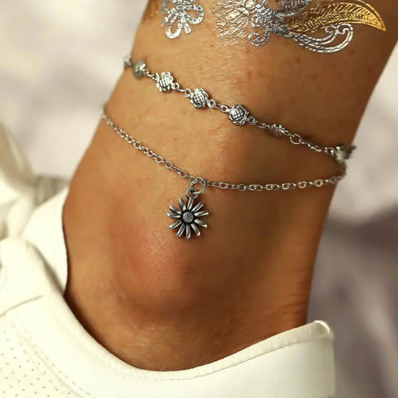 

Vintage Sunflower Pendant Anklets For Women Anklet Bracelets On The Leg Bohemian Foot Ocean Jewelry