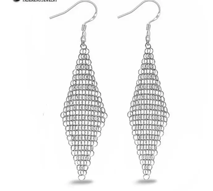 

925 Sterling Silver Fashionable Mesh Network Earrings For Women Sterling-silver-jewelry Oorbellen Brincos VES6538
