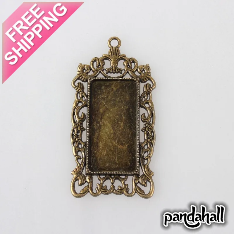 Vintage Alloy Large Pendant Cabochon Bezel Settings, Nickel Free, Antique Bronze, Rectangle Tray: 19x38mm; 68x35x3mm, Hole: 3mm Vintage Alloy Large Pendant Cabochon Bezel Settings, Nickel Free, Antique Bronze, Rectangle Tray: 19x38mm; 68x35x3mm, Hole: 3mm