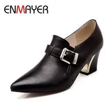 ENMAYER Fashion Women Sexy Woman High Buclkle Strap Square Heel Ankle Boots Spring&Autumn Pointed Toe Pumps Women Shoes BigSize