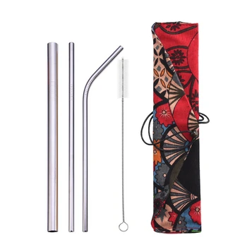

Reusable Metal Drinking Straws 304 Stainless Steel Straw Bent Straight Smoothies Straw with Cleaning Brush Bar Party Accessory