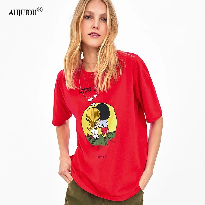 

love is forever tshirt 2019 summer cartoon red women top o neck short sleeve streetwear tees top casual funny tee mujer zaraing