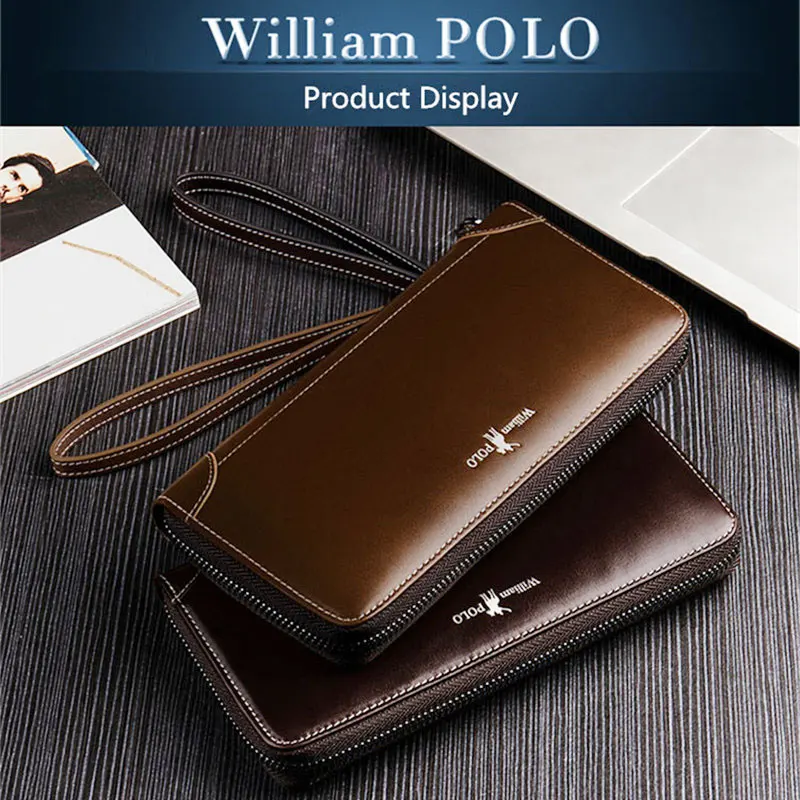 

Williampolo New Genuine Leather Men Wallet Famous Long With Coin Zipper Clutch Bags Male Purses Card Holder Portomonee PL171326