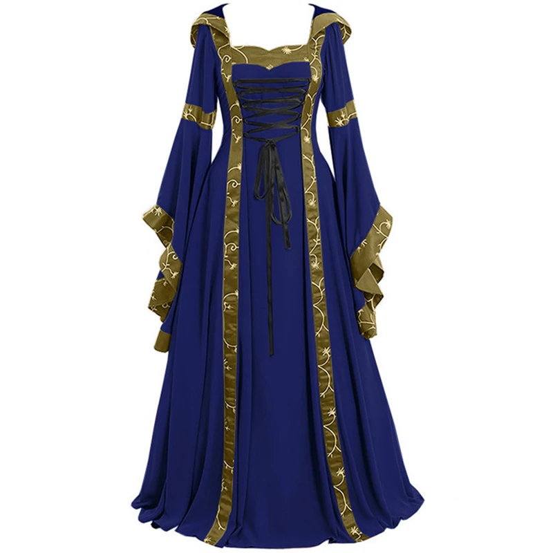 Средневековые костюмы для косплея для женщин на Хэллоуин, карнавал, средний возраст, сценическое готическое ретро-платье Виктории - Цвет: Синий